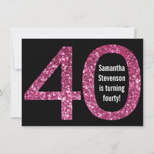 Big 4-0 Birthday Pink Glitter-Look 40th Party Invitation