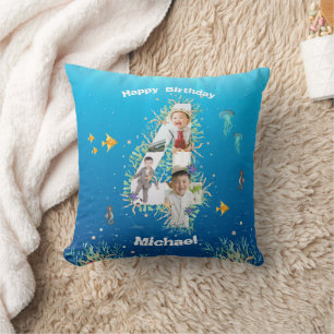 Big 4th Birthday Photo Collage Under The Sea Cushion