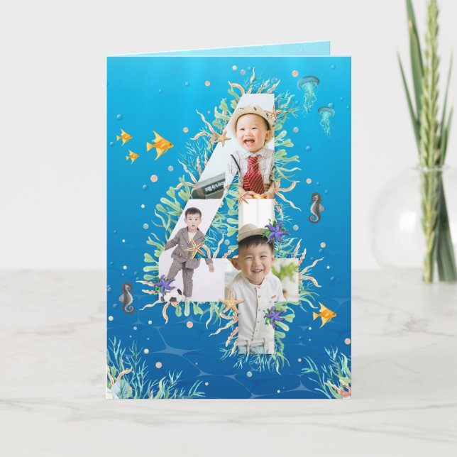 Big 4th Birthday Under The Sea Photo Collage Card (Front)