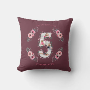Big 5th Birthday Girl Photo Collage Pink Flower Cushion