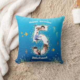 Big 5th Birthday Photo Collage Under The Sea Cushion
