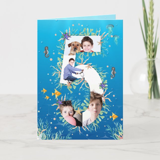 Big 5th Birthday Under The Sea Photo Collage Card (Front)