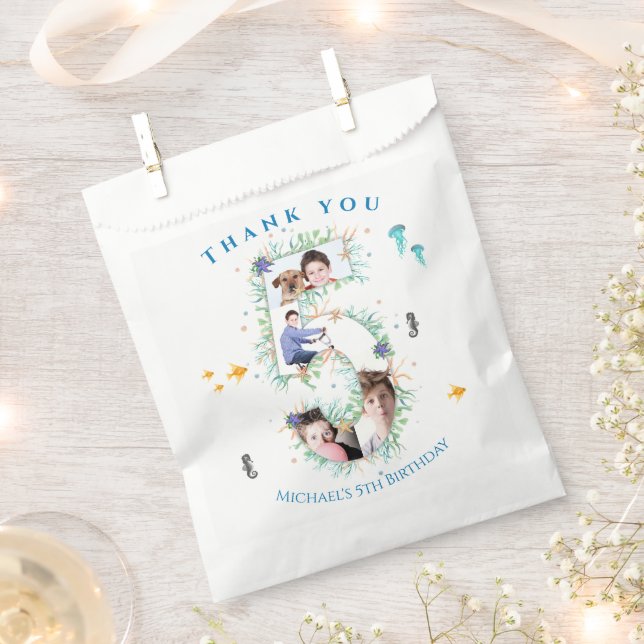 Big 5th Photo Collage Birthday Under The Sea Favour Bag (Clipped)