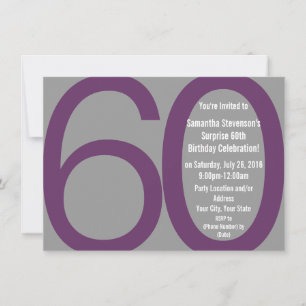 Big 6-0 Party Invitations, Grey/Purple Invitation