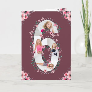 Big 6th Birthday Girl Photo Collage Pink Flower Card