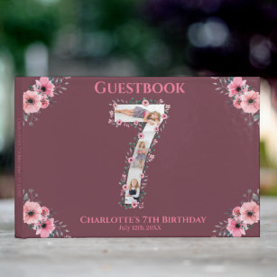 Big 7th Birthday Photo Collage Flower Girl Pink Guest Book