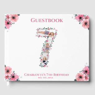 Big 7th Birthday Photo Collage Flower Girl White Guest Book