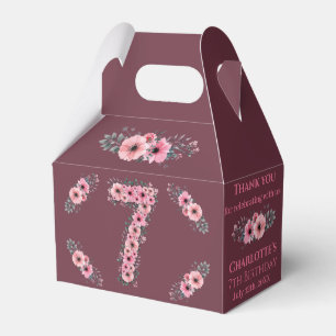 Big 7th Birthday Pink Flowers Girl Green Foliage Favour Box