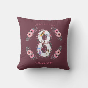 Big 8th Birthday Girl Photo Collage Pink Flower Cushion