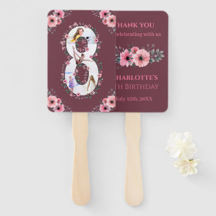 Big 8th Birthday Girl Photo Collage Pink Flower Hand Fan