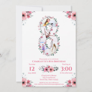 Big 8th Birthday Girl Photo Collage Pink Flower Invitation