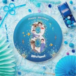 Big 8th Birthday Photo Collage Under The Sea Paper Plate