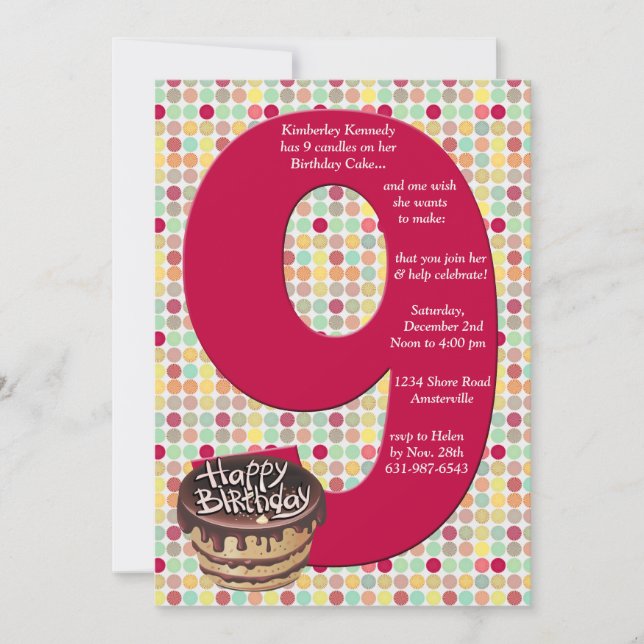 Big 9 Birthday Party Invitation (Front)