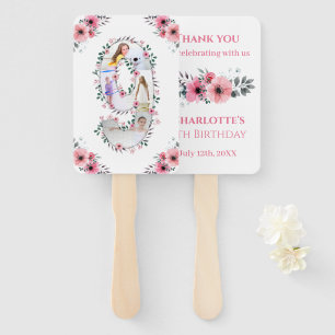 Big 9th Birthday Girl Photo Collage Pink Flower Hand Fan