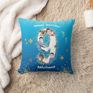 Big 9th Birthday Photo Collage Under The Sea Cushion