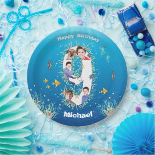 Big 9th Birthday Photo Collage Under The Sea Paper Plate