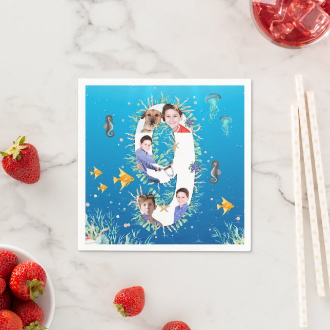 Big 9th Birthday Under The Sea Photo Collage Napkin (Insitu)