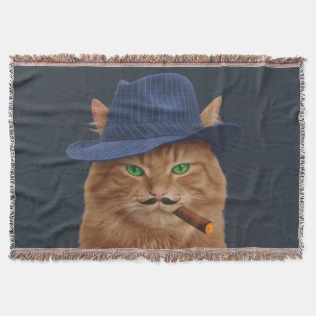 Big Al "The Paw-Father" Cat Woven Throw Blanket (Front)
