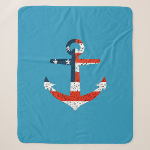 Big American Flag Anchor Sherpa Blanket