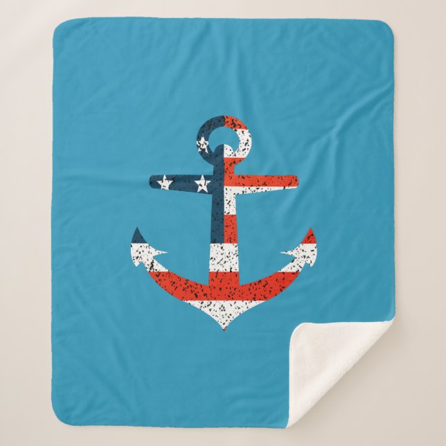 Big American Flag Anchor  Sherpa Blanket (Front)