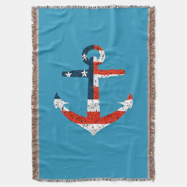Big American Flag Anchor  Throw Blanket (Front Vertical)