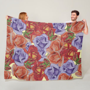 big and bold colorful rose flowers pattern floral fleece blanket
