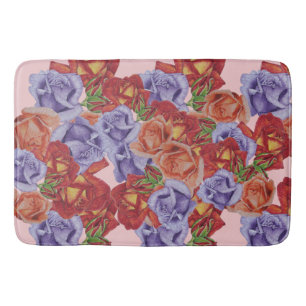 big and bold colourful roses floral bath mat