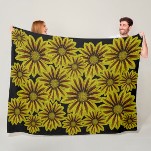 big and bold yellow flowers with red stripes daisy fleece blanket