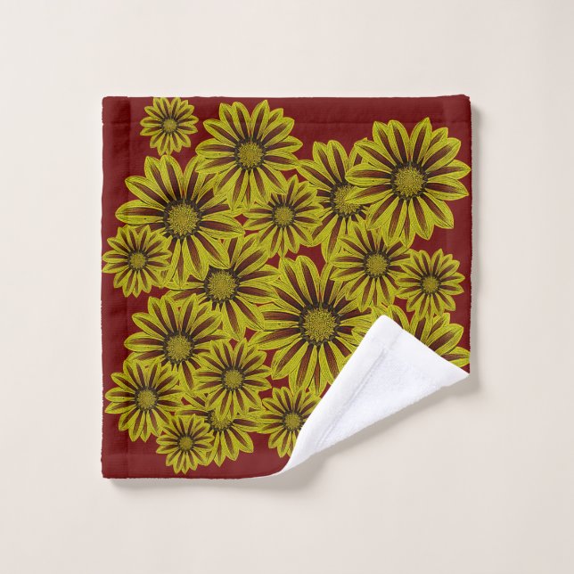 big and bold yellow flowers with red stripes daisy wash cloth (Wash Cloth)
