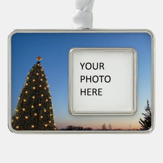 Big and Little Christmas Trees I Holiday Sunset Silver Plated Framed Ornament (Front)