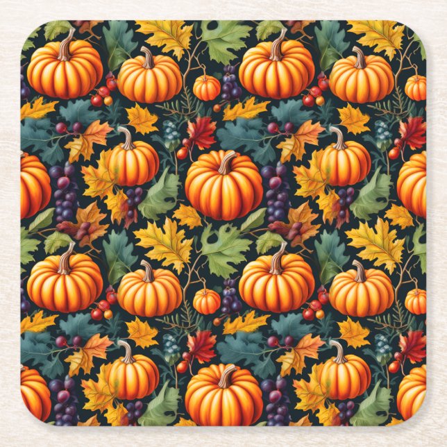Big and Little Fall Pumpkins Square Paper Coaster (Front)