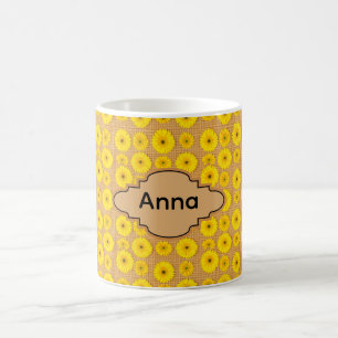 Big and Little Sunflowers on Burlap Coffee Mug