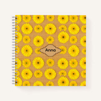 Big and Little Sunflowers on Burlap Notebook