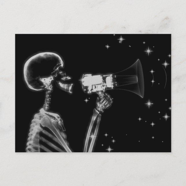 Big Announcement X-Ray Skeleton - B&W Postcard (Front)