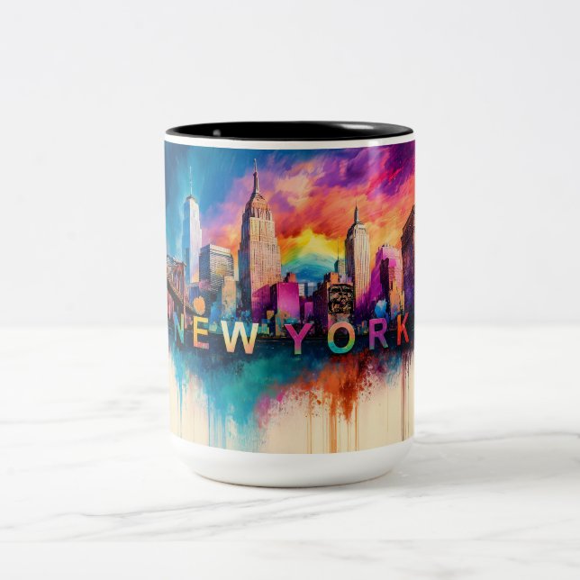 Big Apple NYC Abstract Skyline Two-Tone Coffee Mug (Center)