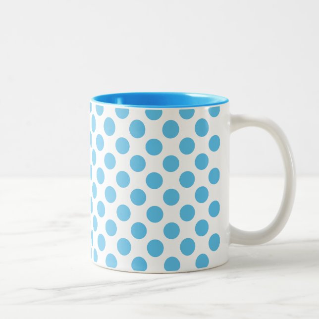 Big Aqua Dots on White Two-Tone Coffee Mug (Right)