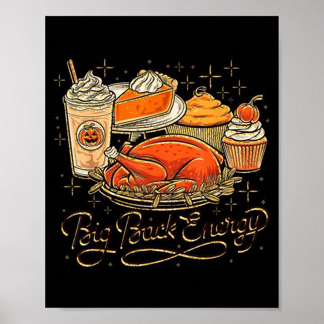 Big Back Energy Retro Leg Day Turkey Funny Thanksg Poster (Front)