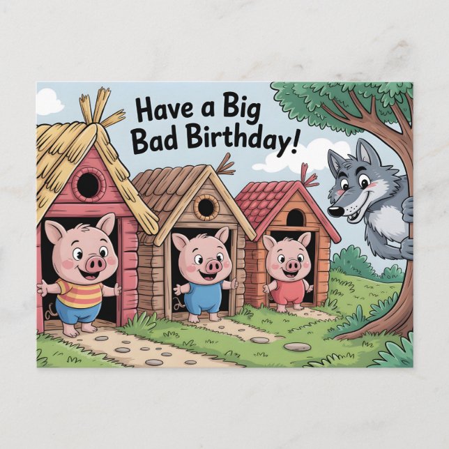 BIG BAD BIRTHDAY: Humourous Greeting Illustratatio Postcard (Front)