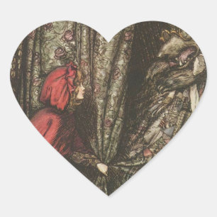 Big Bad Wolf in Grandma's Bed Heart Sticker