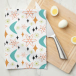 Big Bang Boomerang Orange Aqua Blue Mid Century Tea Towel<br><div class="desc">This fabulous mid century pattern kitchen towel features boomerangs,  fireworks,  big bangs,  and diamonds in orange,  turquoise blue,  olive green,  and black. Very funky kitchen Idea!</div>