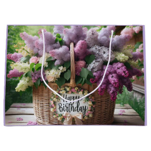  Big Basket with Lilacs, Happy Birthday by Natasha Large Gift Bag