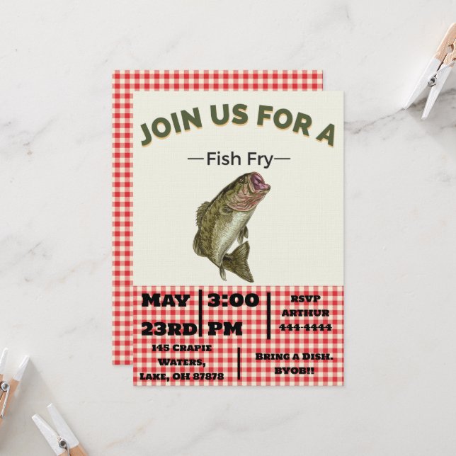 Big Bass Fish Fry Invitations (Front/Back In Situ)