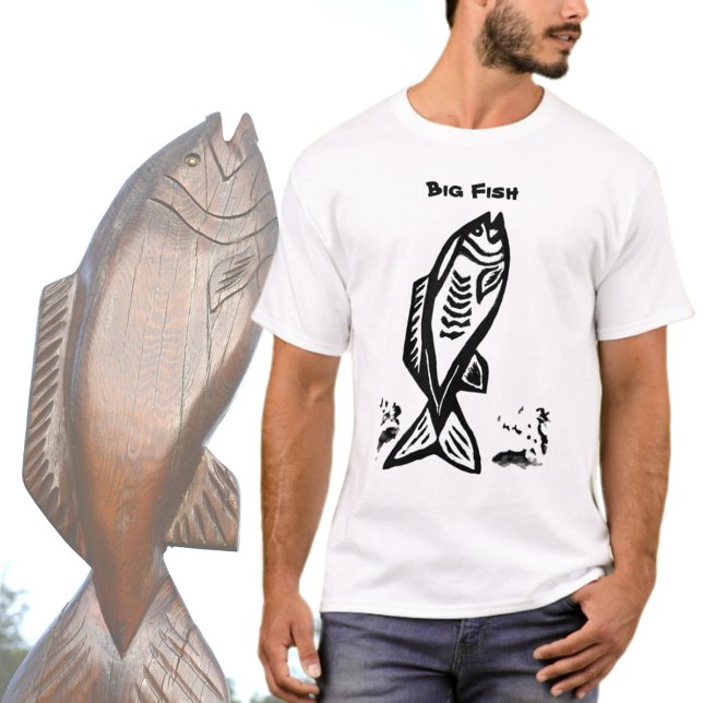 Big Bass Fish Primitive Art Black and White T-Shirt (Creator Uploaded)