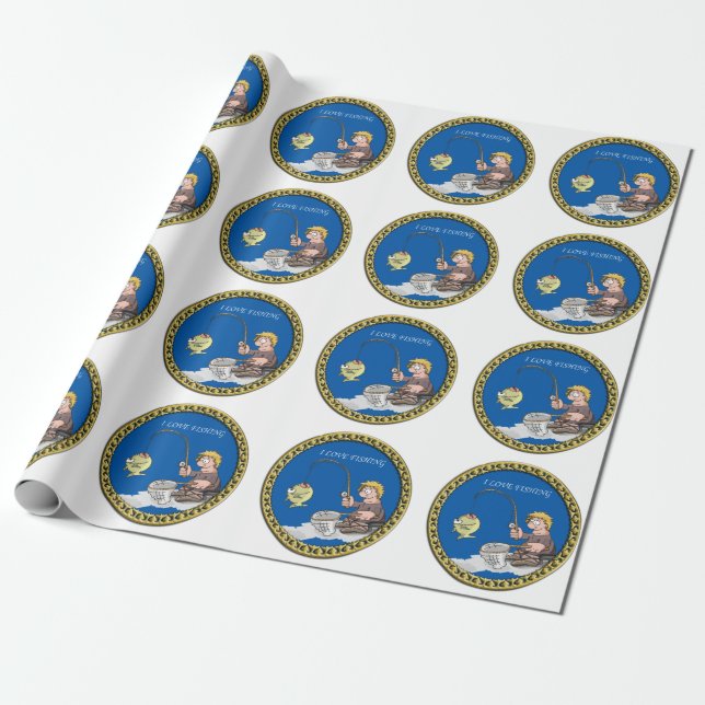 Big bass fisherman fishing on the ice wrapping paper (Unrolled)