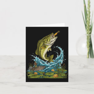 Big bass jumping fish lure graphic for angler card