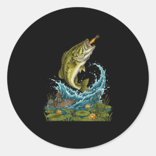 Big bass jumping fish lure graphic for angler classic round sticker