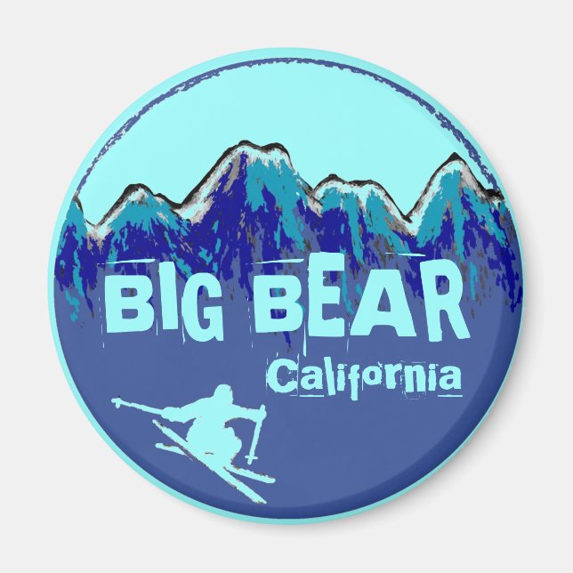 Big Bear California teal blue ski magnet (Front)