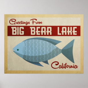 Big Bear Lake Blue Fish Vintage Travel Poster