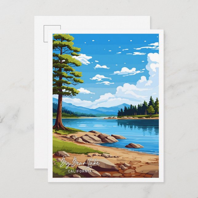 Big Bear Lake California Art Travel illustration Postcard (Front/Back)