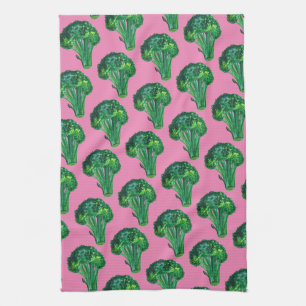 Big beautiful broccoli eat your veggies pink tea towel